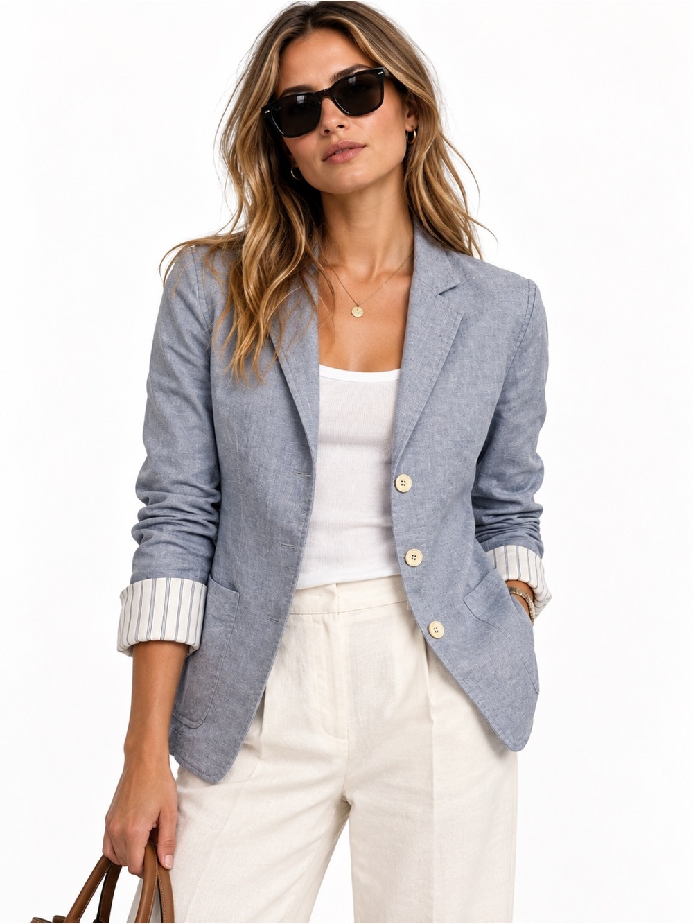 Theory Linen Blend Blazer Light Blue Gray Size 2 Rolled Stripe Cuffs